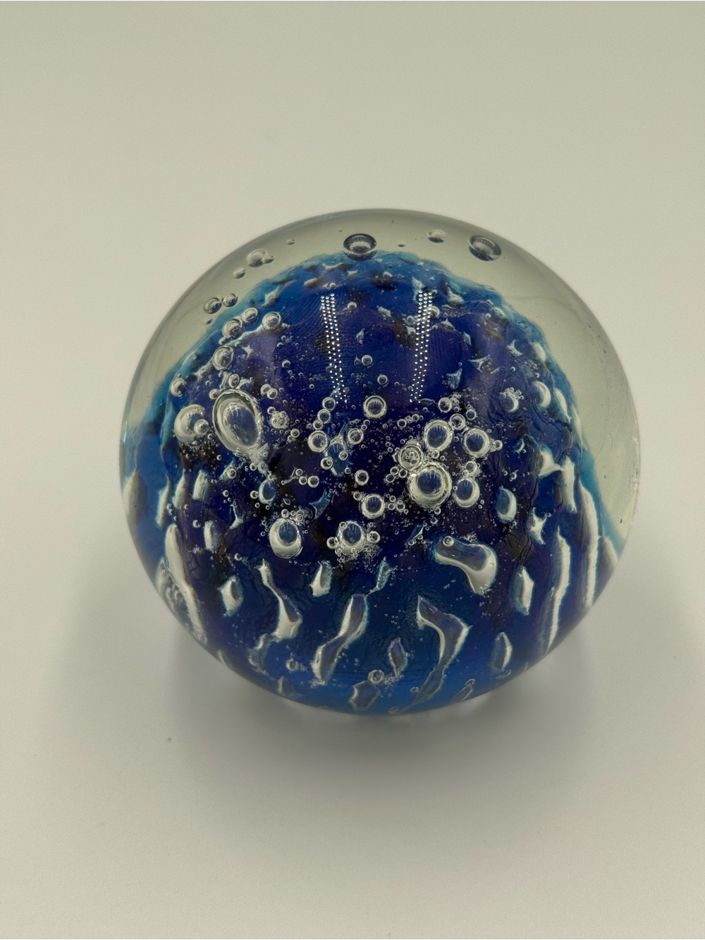 Handblown Blue Glass Art Paperweight - Handcrafted Home Art